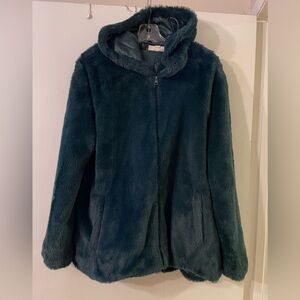 Style Co Faux-Fur Hoodie Jacket Deep Pine Sz L/XL